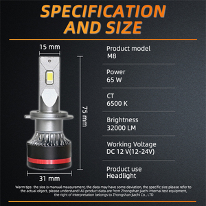 Fábrica JiaChi alta potencia 65 vatios Led faro bombilla H1 H3 H4 H7 H11 9005 9006 COB DC12v 10000Lumen <span class=keywords><strong>M8</strong></span> - Product Image 6