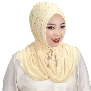 Factory Direct Sale Hot Drill Diamonds Muslim Women Solid Scarf Dubai Arab India Hijab Islamic Southeast Asia Ladies Shawl