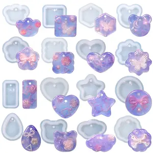 Early Riser Epoxi Resin Hang tag listing Square heart round oval shield pendant dripping silicone mold resin crafts mouldings