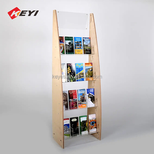 Op Maat Gemaakte 4-Tier Vloer-Mounted Display Rack Hout En Acryl Kaart & <span class=keywords><strong>Magazine</strong></span> Stand - Product Image 2