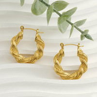 Boucles d'oreilles créoles tressées 26x24mm, texture ruban torsadé, acier inoxydable 304, plaqué or 18K sous vide, bijoux classiques en or tissé pour femme