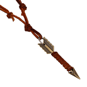 Collar de cuero genuino trenzado a mano para hombre y mujer, cadena con colgante de flecha chapado en bronce antiguo de aleación de zinc de alta calidad - Product Image 1