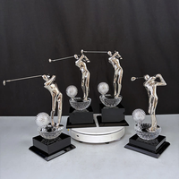 Trophée sportif de balle de golf en cristal de verre de golfeur argenté en métal avec base noire
