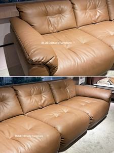 Divano Brudi Cloud a un Posto in Vera Pelle, Stile Retrò Antico Italiano, Lusso Moderno Semplice, Linea Dritta per Soggiorno, Marrone - Product Image 4