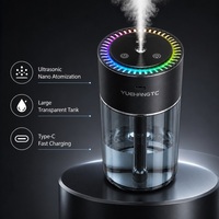 Diffuseur d'arômes pour voiture, humidificateur, support de tasse, lumière ambiante RGB, projecteur étoilé, double mode de brumisation, rechargeable par Type-C, pour la maison