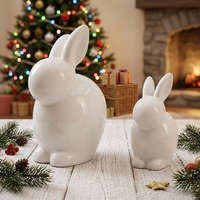 Ensemble de deux figurines de lapin en céramique blanche, statue d'animal décorative pour la maison, décoration de table de Pâques