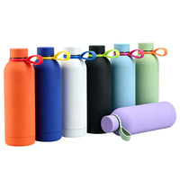 Bouteille d'eau isotherme en acier inoxydable 304 à col étroit, revêtement caoutchouc, avec logo personnalisé, 500 ml et 750 ml