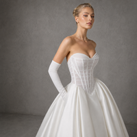 Robe de mariée bustier dos nu coupe trapèze en dentelle avec traîne chapelle, longueur ras du sol, en tissu satiné Surah, couleur personnalisée, grandes tailles
