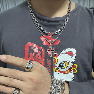 <b>Titanium</b> Steel Hollow Cross Pendant Geometric Design Christian Religious Men's Necklace Everyday Wear - Product Image 4