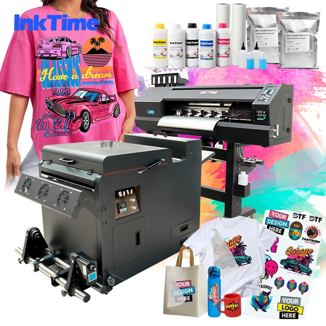 InkTime New 1 Year Warranty DTF Heat Transfer Digital Printer 60cm 24 Inch with Powder Shaker for Shirt Printing