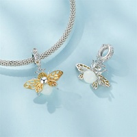 Abeille personnalisée en gros de luxe pierre de lune bracelet à bricoler soi-même breloque Animal rempli d'or 3d en argent Sterling bijoux fins pendentifs breloques