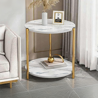 Table d'appoint double couche de style nordique minimaliste avec plateau en marbre de qualité supérieure et structure en acier inoxydable, idéale pour les petits appartements et la décoration multi-scènes.