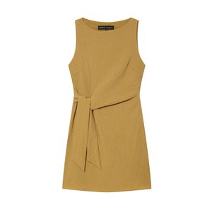 <span class=keywords><strong>Robe</strong></span> fourreau sans manches en mélange coton-polyester avec ceinture à nouer à la taille pour femme, collection 2026, vente en gros OEM/ODM par une usine de vêtements chinoise - Product Image 2