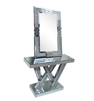 Table de salon en verre de luxe dorée, table console miroir avec miroir mural LED