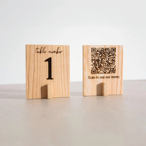 Piatti di alta qualità del ristorante per matrimoni caffè in legno con codici QR con Logo inciso su misura numero di testo QR Code Menu tabella - Product Image 6