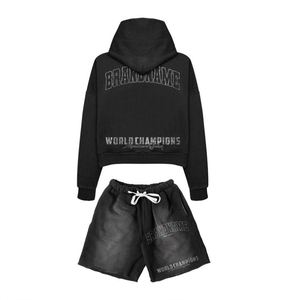 Wholesale Custom Digital Printing Streetwear Hoodie Shorts Set Men Clothes - Product Image 2