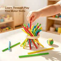 Torre de Palitos de Madera Montessori, Juego de Bolas que Caen, Diseño Desmontable, Juguete Educativo de Lógica para Niños