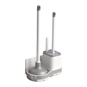 Ensemble brosse et ventouse pour toilettes, fixation murale, durable, en frêne blanc, rectangulaire, facile à nettoyer, kit de nettoyage pour salle de bain - Product Image 1