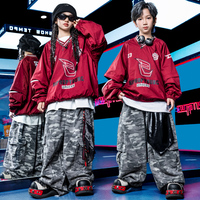 Costume de danse hip-hop pour enfants, sweat-shirt marron, pantalon cargo camouflage, ensemble baggy pour filles et garçons, tenue de scène