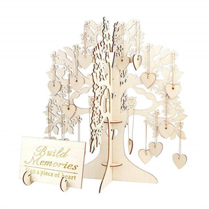 Arbre à vœux en bois en forme de cœur, ornement artisanal de 13,4 pouces, panneau suspendu pour mariage, décoration d'arbre généalogique, décoration de fête - Product Image 2