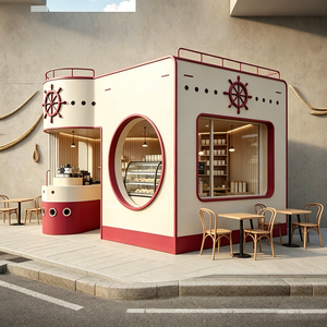 Cafetería con Diseño de Barco Rojo y Blanco, Quiosco de Comida Temático para Exteriores con Vitrina de Vidrio Integrada - Product Image 2