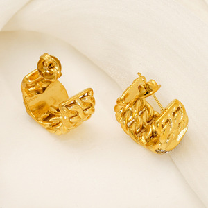 ZOGXIN Gold Plated Stud Earrings Geometric Chain Design With Diamond Inlay Party Jewelry - Product Image 4