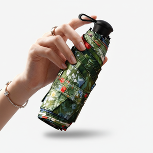 Paraguas <span class=keywords><strong>de</strong></span> Bolsillo Manual Ultraligero Personalizado <span class=keywords><strong>de</strong></span> 5 Pliegues y 6 Varillas con Protección UV, Diseño Floral Digital y Mango Telescópico para Mujer, Regalo para Sol y Lluvia - Product Image 1