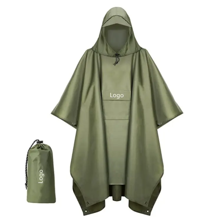 Custom Capuchon Lichtgewicht Regen Poncho Met Logo Outdoor Wandelen Volwassen Multifunctionele Poncho Regenjas