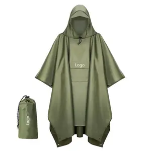 Poncho de lluvia ligero con capucha personalizado con logo al aire libre senderismo adulto poncho multiusos impermeable