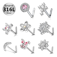 Toposh Dangle Zircone 316L Nez Goujons Acier Chirurgical Hypoallergénique Argent Septum Anneaux Nez Pin Set Piercing Bijoux