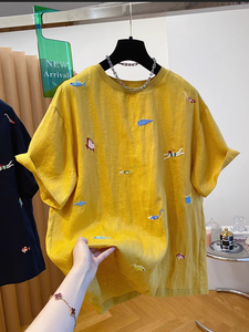 <span class=keywords><strong>T</strong></span>-<span class=keywords><strong>shirt</strong></span> da <span class=keywords><strong>donna</strong></span> casual allentata <span class=keywords><strong>in</strong></span> cotone e <span class=keywords><strong>lino</strong></span> con scollo rotondo, nuova collezione estiva 2026, all'ingrosso per boutique - Product Image 5