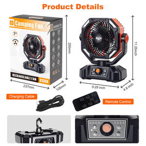 Ventilateur de camping rechargeable en plastique 16000 mAh avec lumière, <span class=keywords><strong>4</strong></span> vitesses, télécommande, oscillation automatique, fonction minuterie, 3 niveaux de luminosité - Product Image 6