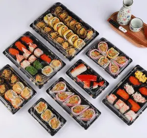 Disposable Premium Printed Plastic Box Takeaway Food Sushi Packaging Box With Lid
