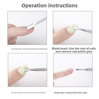 HJS Livraison Rapide Repousse-cuticules Double Embout en Acier Inoxydable Outil de Manucure Ergonomique Poignée Antidérapante Soin Précis des Ongles