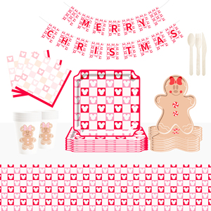 DAMAI Customized Gingerbread Man Christmas Party Tableware Set with Red Bowknot Patters Disposable Paper Plates Set - Product Image 1
