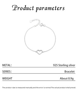 Minimalist 925 Silver <b>Bracelet</b> Everyday Wear Unisex Jewelry Hypoallergenic Polished Open Heart Chain <b>Bracelet</b> In Sterling Silver - Product Image 2