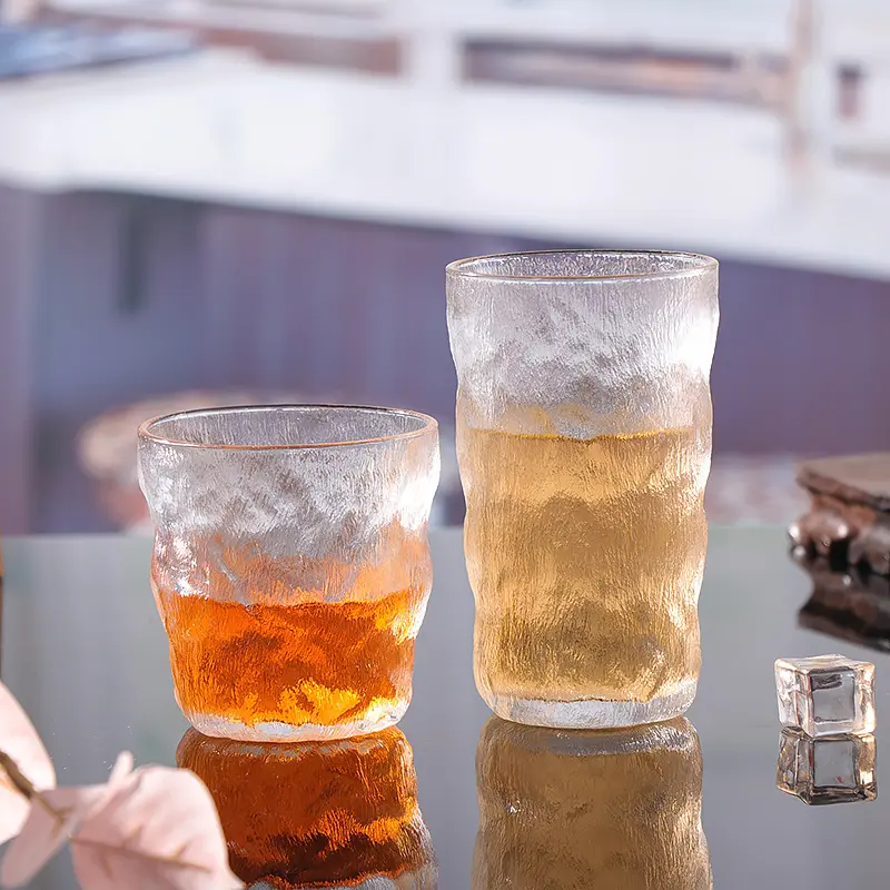 공장 제조 도매 깨지지 않는 창조적 인 유리 빙하 차 컵 젖빛 위스키 유리 촬영 유리 텀블러 대량