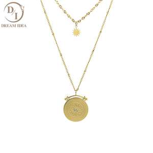 Collar con Colgante de Brújula Romana Vintage <span class=keywords><strong>2022</strong></span> para Mujer, Chapado en Oro de 18K, Moneda de Circonio con Cadena de Eslabones para Boda - Product Image 6
