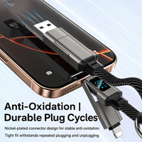 Porte-clés à affichage numérique, câble de données 4-en-1 tressé, charge ultra-rapide 6A, transfert de données, compatible iPhone 17, multifonction