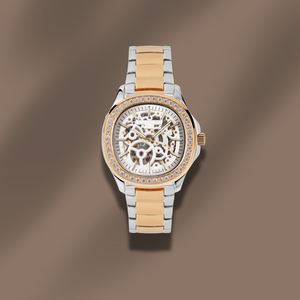 Reloj esqueleto mecánico de dos colores de gama alta, esfera de cristal de zafiro, caja de acero inoxidable, cierre de mariposa resistente al agua de 50bar - Product Image 1