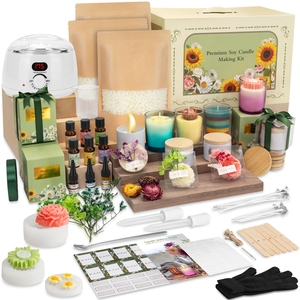 <span class=keywords><strong>Kit</strong></span> de <span class=keywords><strong>fabrication</strong></span> de bougies pour débutants adultes avec plaque chauffante blanche, fournitures complètes de cire de soja pour le bricolage, ensemble cadeau pour la décoration intérieure et l'artisanat - Product Image 1