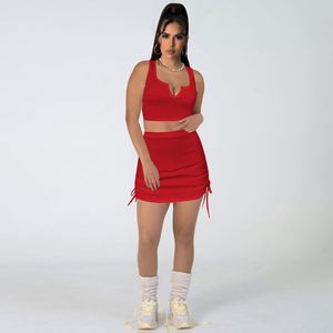 Logo personnalisé sans manches serré plissé tirer corde jupe courte Sport vélo survêtement jupe ensembles femmes 2 pièces tenues 2025 - Product Image 5