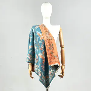 Wholesale Winter Ethnic Designer Phoenix Kashmiri Shawls Pashmina Scarves Double-sided Ladies Large Viscose Hijab Women Retro
