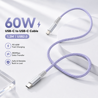 Câble USB C 60W 1,2m 3A PD Charge Rapide USB 2.0 Type C vers Type C Cordon de Données Tressé en Nylon pour Ordinateur Portable Téléphone Fabricant OEM ODM