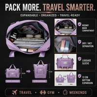 Sac de voyage extensible OEM personnalisé avec compartiment sec/humide et manchon de bagage pour la gym, les week-ends, sac fourre-tout pour femme