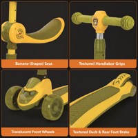 Patinete 2 en 1 para Niños con Asiento, 3 Ruedas Ajustables, Patinete Infantil con Ruedas Antideslizantes y Luces Intermitentes, Patinete Plegable para Niños