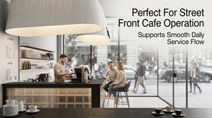 Barra de Bar Moderna para Cafetería, con Cubierta Blanca en Forma de Tambor, Panel de Vidrio, Estante Trasero, Estación para Barista, Mueble Personalizado para Cafetería - Product Image 5