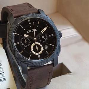 Montre chronographe à quartz originale de haute qualité pour hommes Montre en acier inoxydable avec bracelet en cuir - Product Image 1