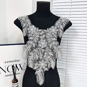 Apliques de cuello frontal con cuentas de lujo, parche de cuello bordado Floral de lentejuelas 3D plateadas <span class=keywords><strong>para</strong></span> caftán, abaya, <span class=keywords><strong>vestidos</strong></span> Aso Ebi - Product Image 1