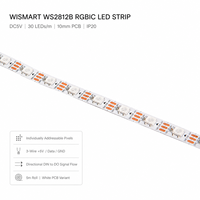 Bande LED numérique adressable WISMART DC5V WS2812B RGBIC SMD5050, 30 LED/m, 10 mm, IP20, PCB noir/blanc, rouleau de 5 m, lumière flexible